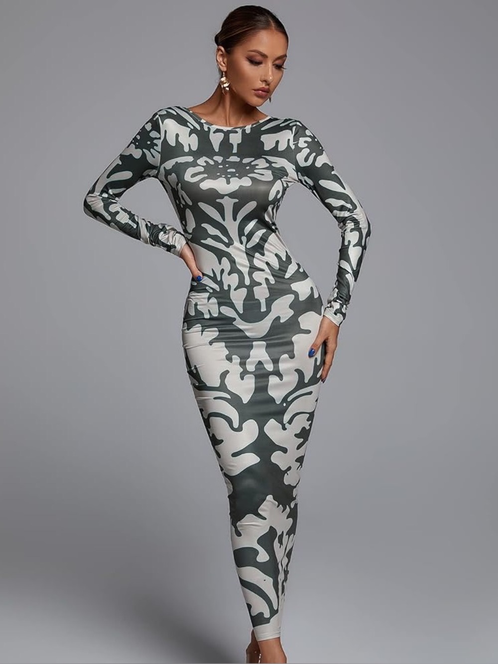 Bella Barnett Malia Open-Back Printed Maxi Dress NWOT M